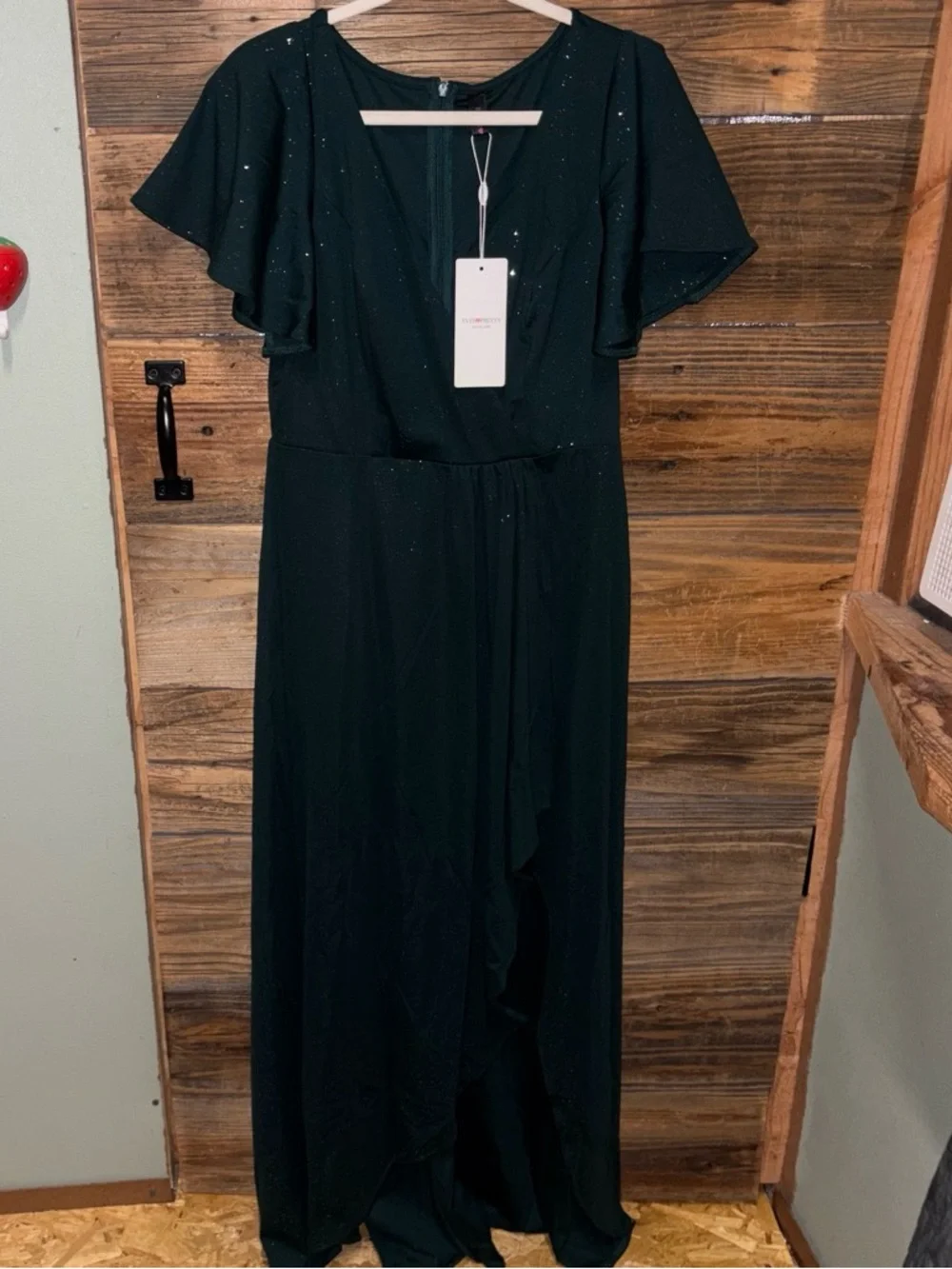 Emerald Green Flutter Sleeve Gown